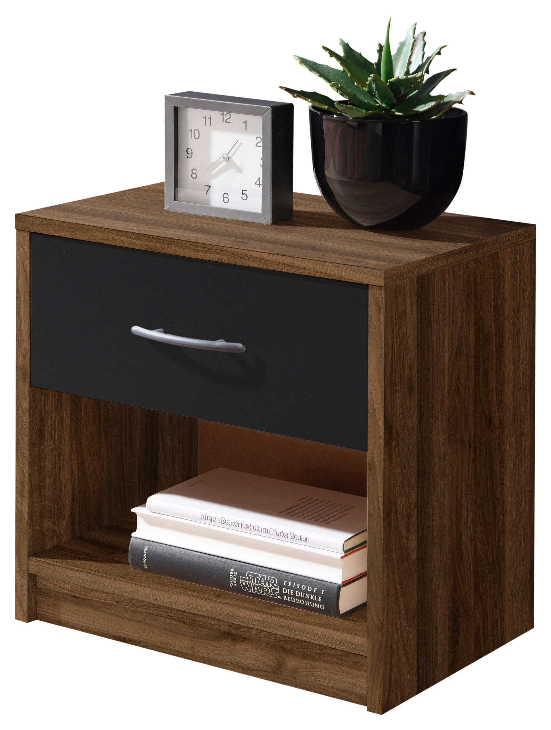 Thumbnail - P & B Nachtschrank, Schwarz, Nussbaum, 1 Schubladen, 39x41x28 cm, Schlafzimmer, Nachttische