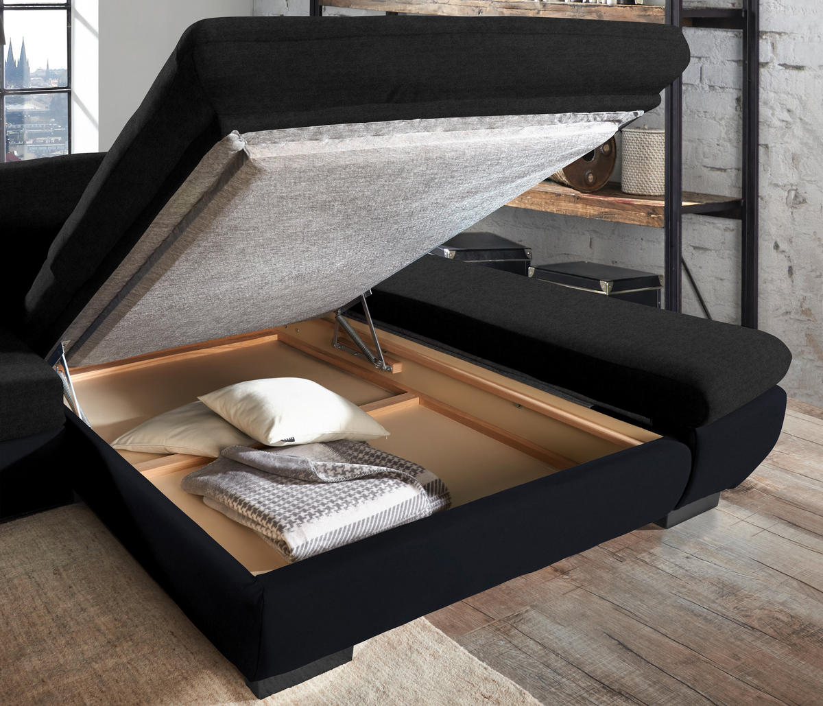 ECKSOFA in Mikrofaser Graphitfarben  204/341 cm  - Schwarz/Graphitfarben, Design, Textil/Metall (204/341cm) - Xora