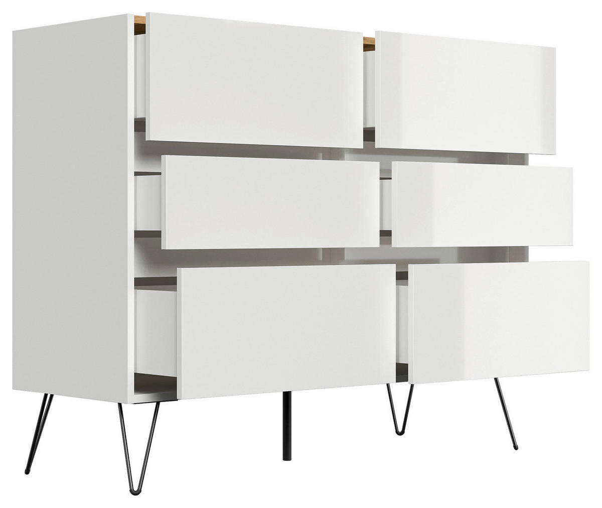 SIDEBOARD Posseik Industrial 120/93,6/42 cm 6 Schublade(n)  - Elfenbein/Weiß Hochglanz, Design, Holzwerkstoff/Metall (120/93,6/42cm) - P & B