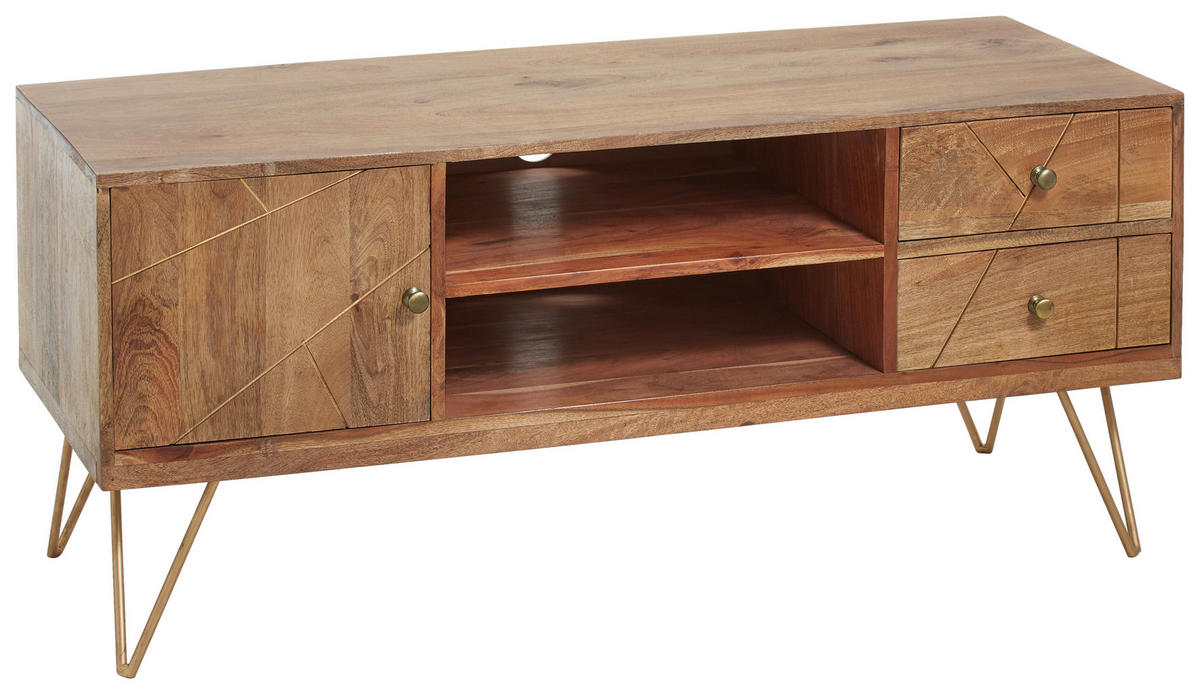 LOWBOARD  in 130/57/53 cm  - Hellbraun/Goldfarben, Design, Holz/Metall (130/57/53cm) - Landscape