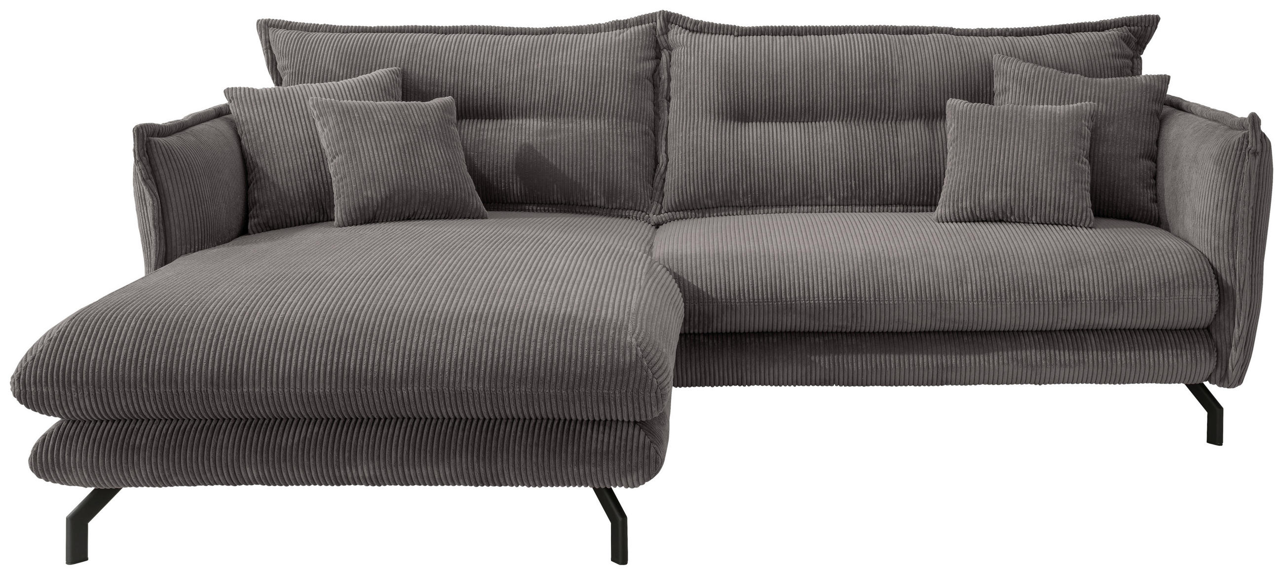 ECKSOFA Grau Cord  - Schwarz/Grau, MODERN, Textil/Metall (180/255cm) - Livetastic