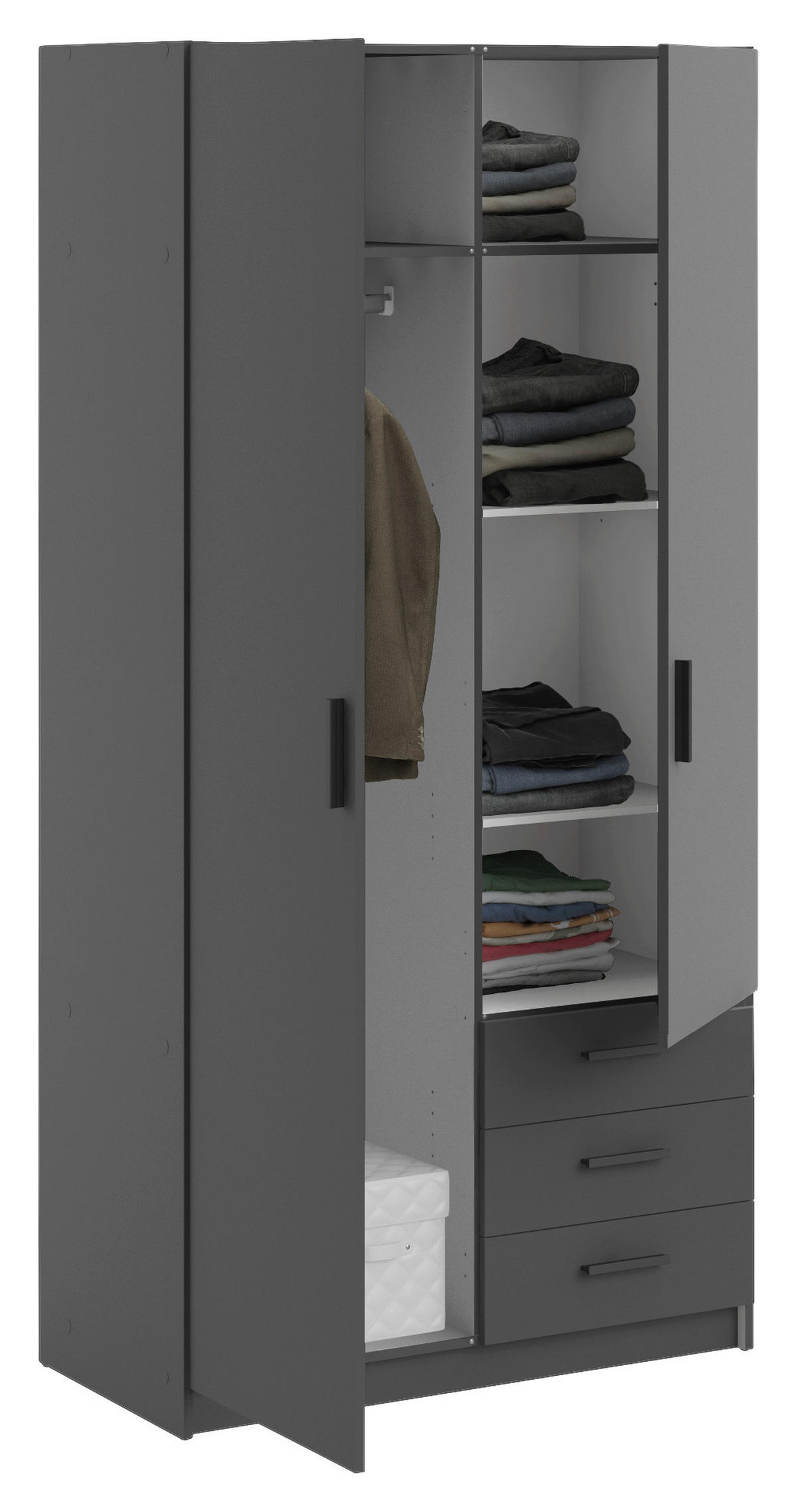 KLEIDERSCHRANK 98,5/200,4/49,8 cm 2-türig Grau  - Schwarz/Grau, Basics, Holzwerkstoff/Metall (98,5/200,4/49,8cm) - MID.YOU