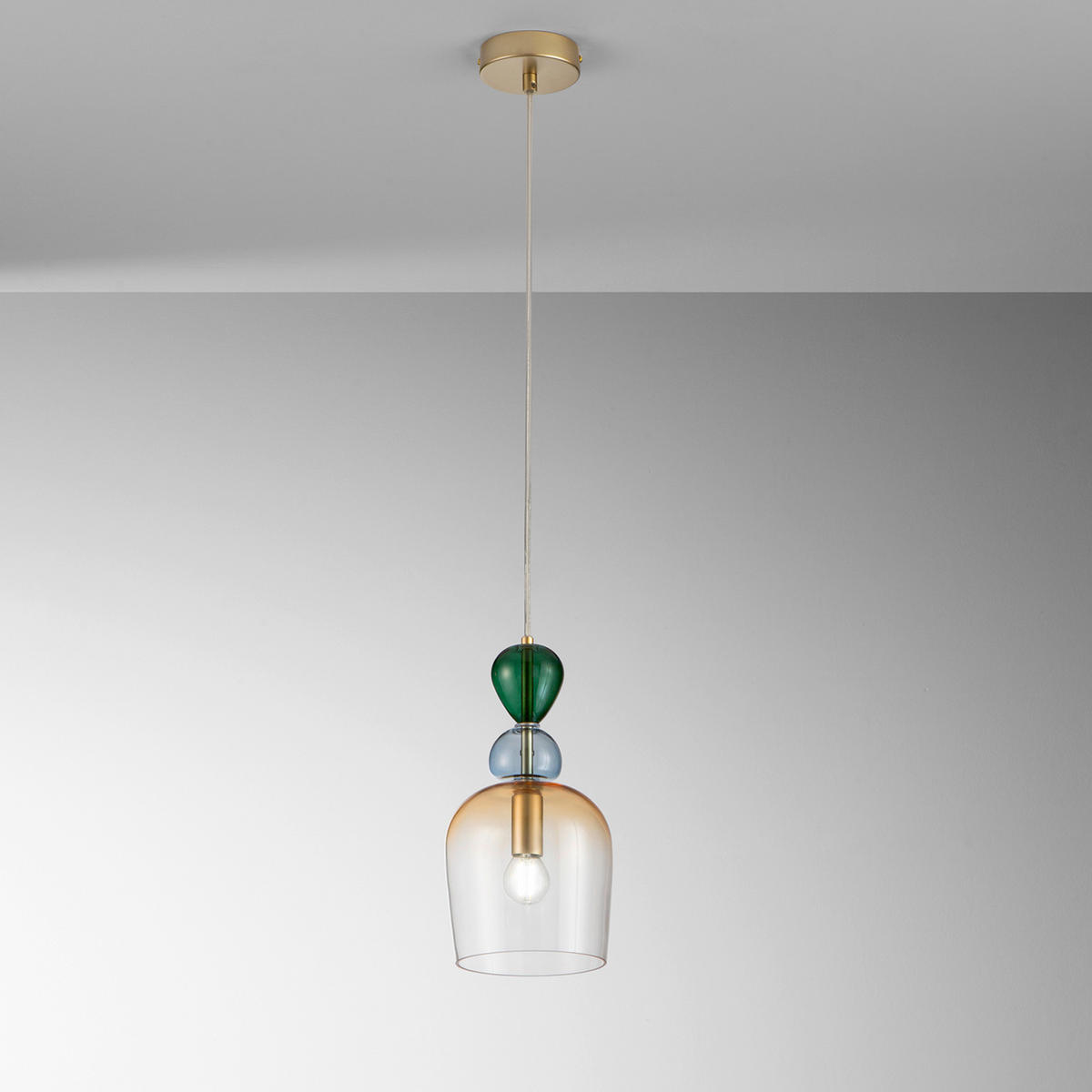 HÄNGELEUCHTE Luce Ambiente e Design 15,7/235,5 cm   - Goldfarben/Multicolor, LIFESTYLE, Glas/Metall (15,7/235,5cm)