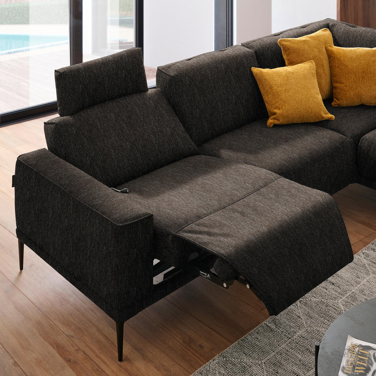 ECKSOFA in Flachgewebe Dunkelbraun  - Dunkelbraun/Schwarz, Design, Textil/Metall (260/210cm) - Johann Jakob