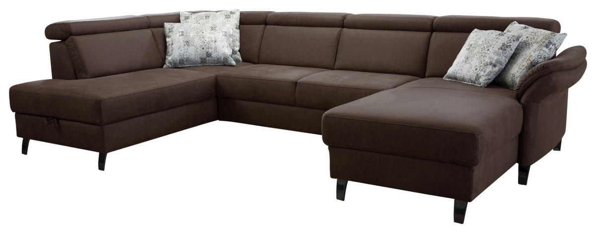 WOHNLANDSCHAFT in Mikrofaser Cognac  - Cognac/Schwarz, Konventionell, Textil/Metall (193/317/165cm) - Sit & More