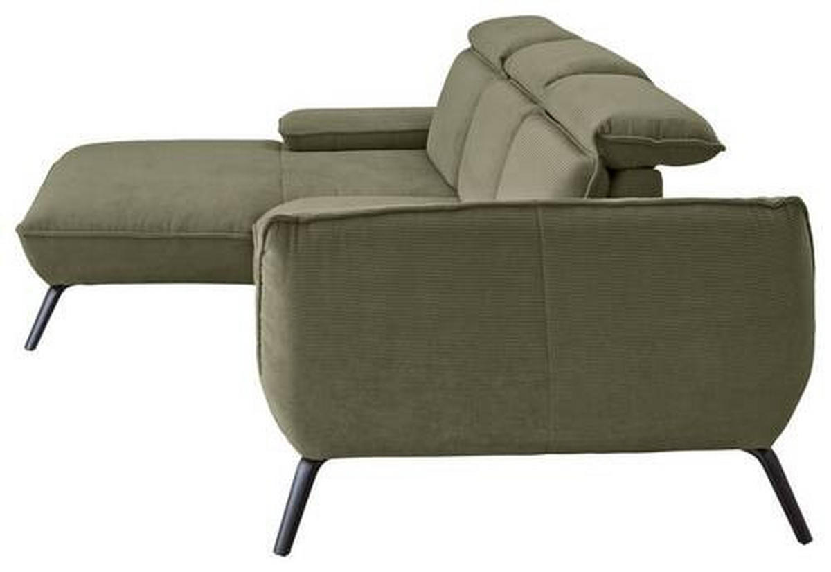 ECKSOFA in Cord Olivgrün  196/301 cm  - Schwarz/Olivgrün, Design, Textil/Metall (196/301cm) - Moderano