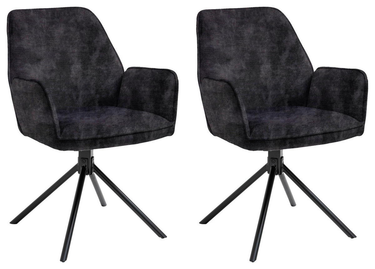 STUHL-SET 2 Stück  in Stahl Samt Metall, Textil  - Anthrazit/Schwarz, MODERN, Textil/Metall (57/89/61cm) - MID.YOU