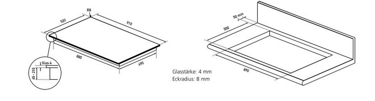 KOCHFELD-DUNSTABZUG-KOMBI KFL2094  - Edelstahlfarben/Schwarz, Basics, Glas/Metall (91,0/4,5 - 21,0/52,0cm) - Oranier