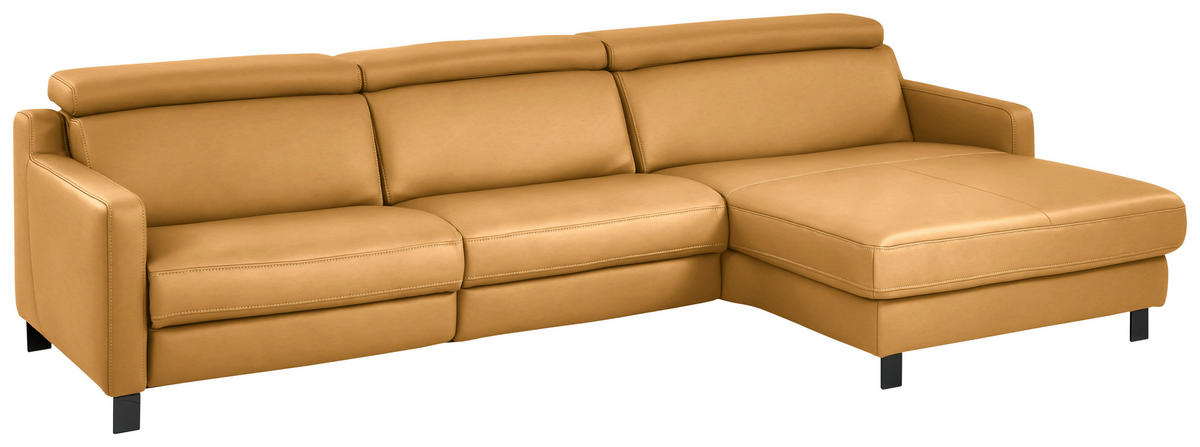 ECKSOFA in Echtleder Currygelb  - Currygelb/Schwarz, Design, Leder/Metall (291/176cm) - Valdera