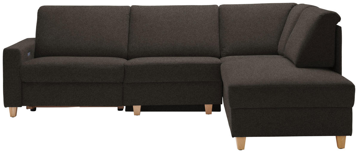 ECKSOFA in Flachgewebe Dunkelbraun  261/203 cm  - Eichefarben/Dunkelbraun, KONVENTIONELL, Holz/Textil (261/203cm) - Sedda
