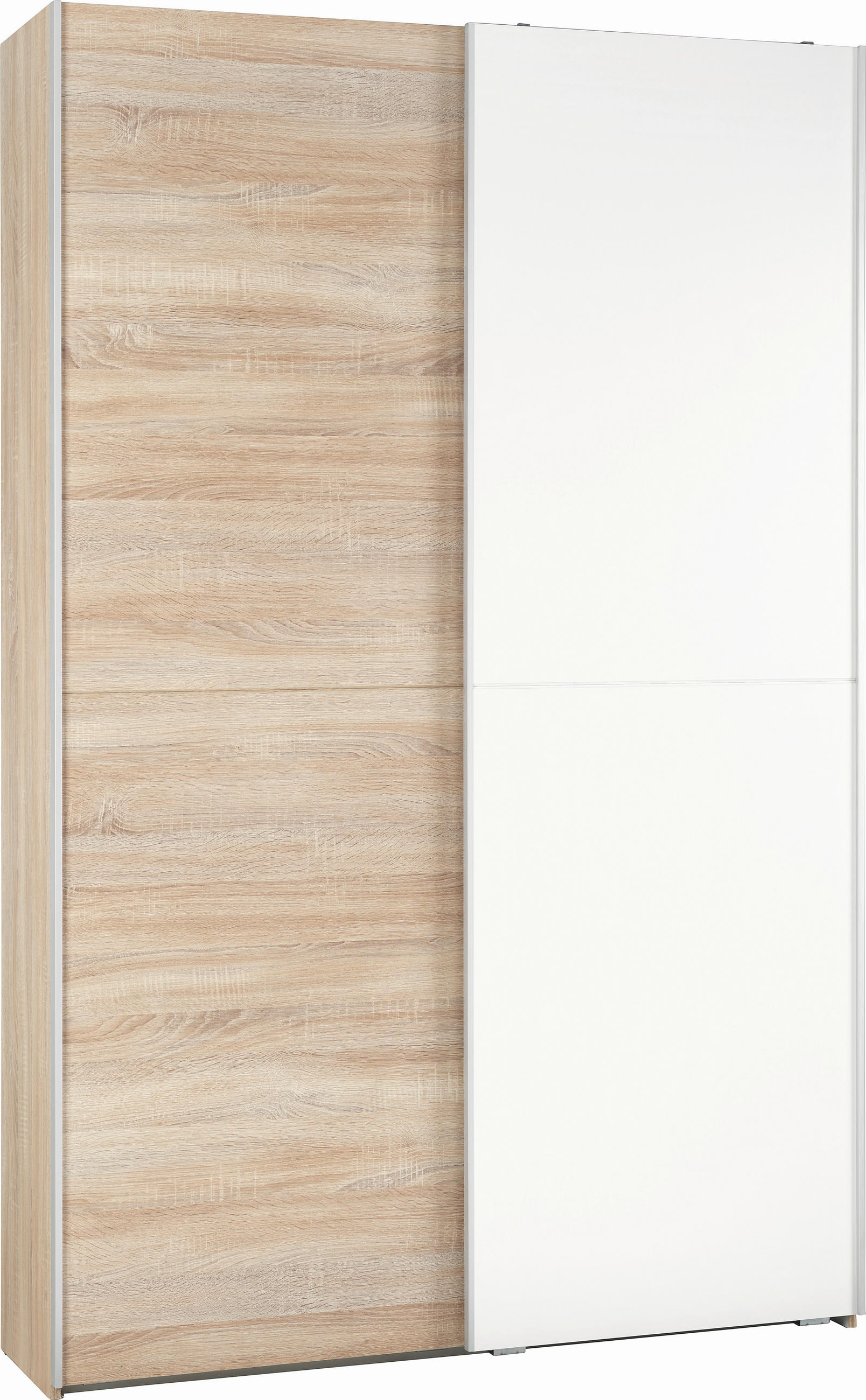 SCHWEBETÜRENSCHRANK in Weiss, Sonoma Eiche  - Weiss/Alufarben, Konventionell, Holzwerkstoff (125/195/38cm) - Livetastic