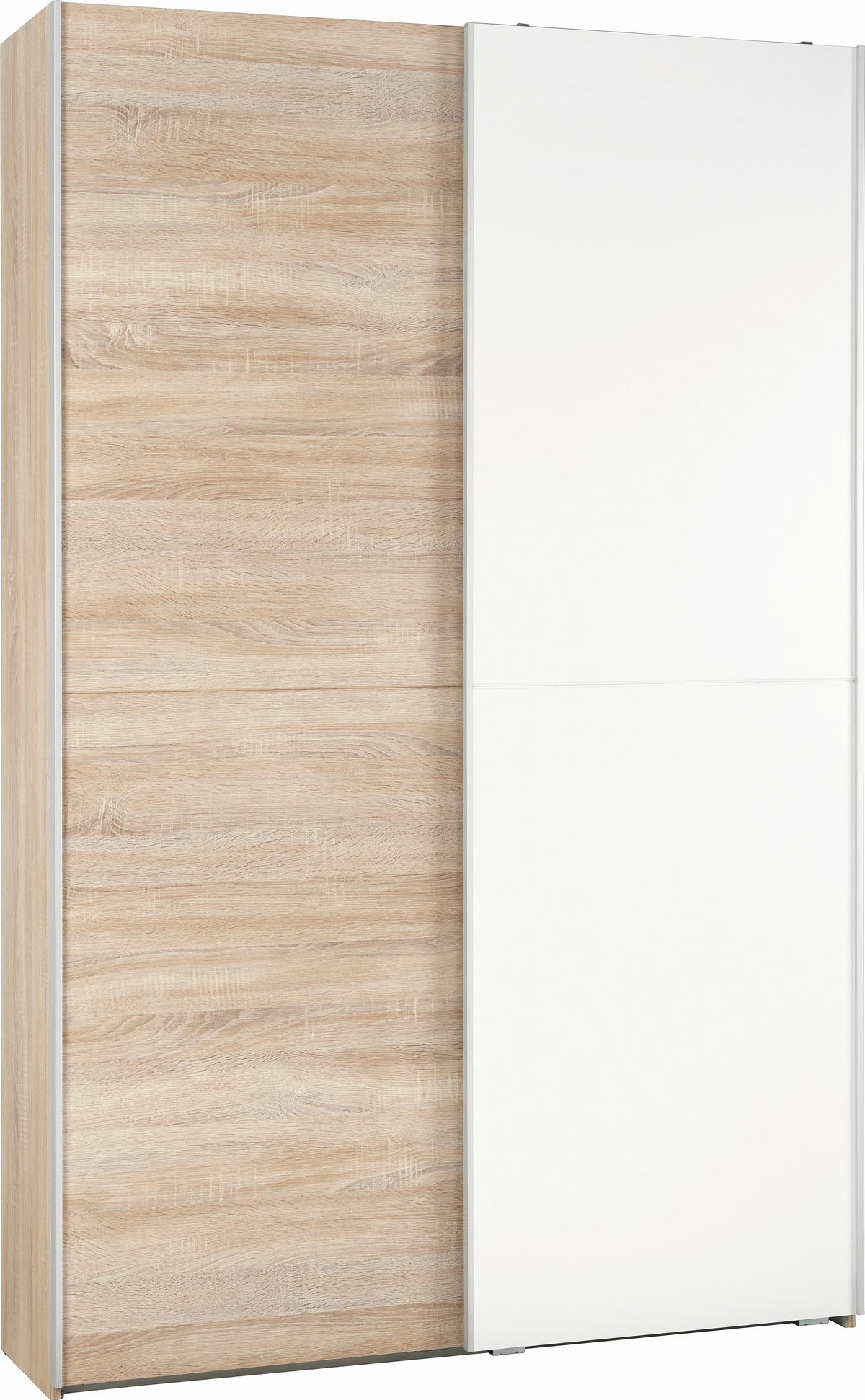 SCHWEBETÜRENSCHRANK in Weiss, Sonoma Eiche  - Weiss/Alufarben, Konventionell, Holzwerkstoff (125/195/38cm) - Livetastic