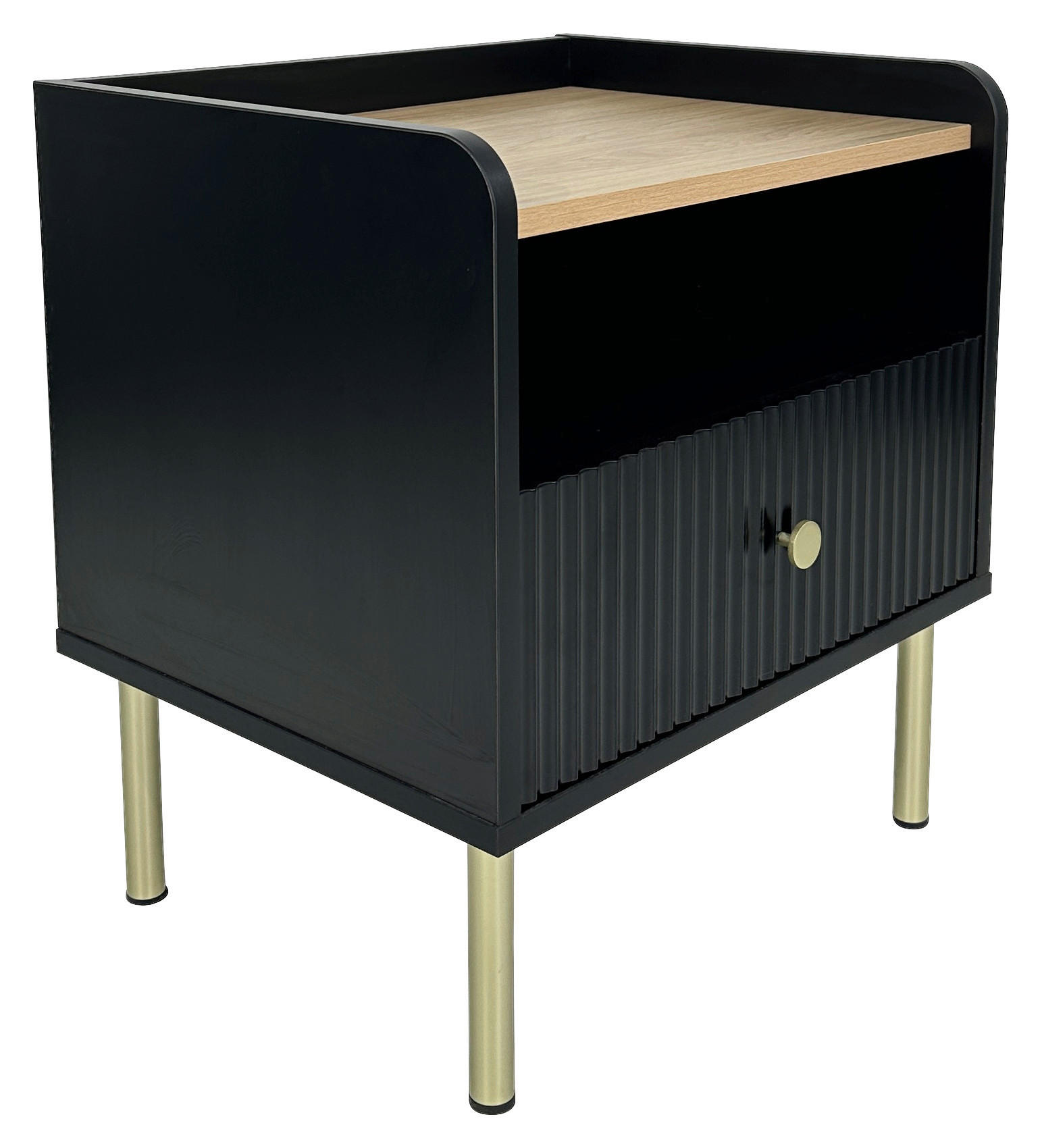 NACHTKÄSTCHEN in Schwarz, Eichefarben  - Eichefarben/Goldfarben, Design, Holzwerkstoff/Metall (50/54/40cm) - Xora