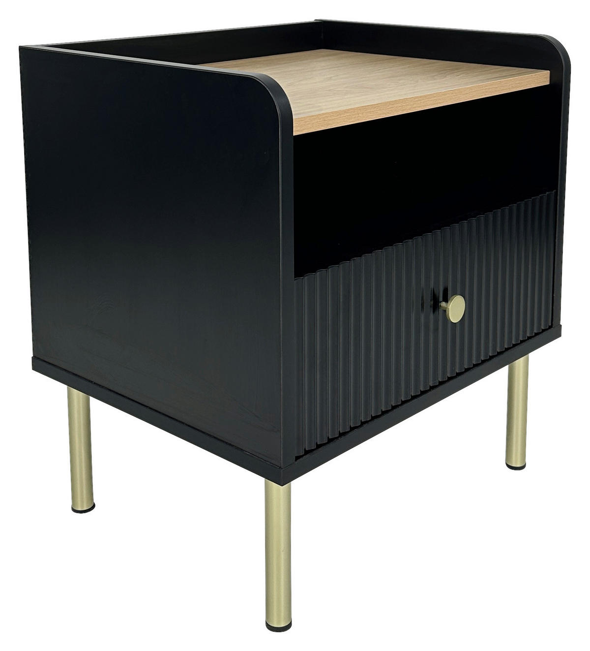 SÄNGBORD i svart, ekfärgad  - svart/guldfärgad, Design, metall/trämaterial (50/54/40cm) - Xora