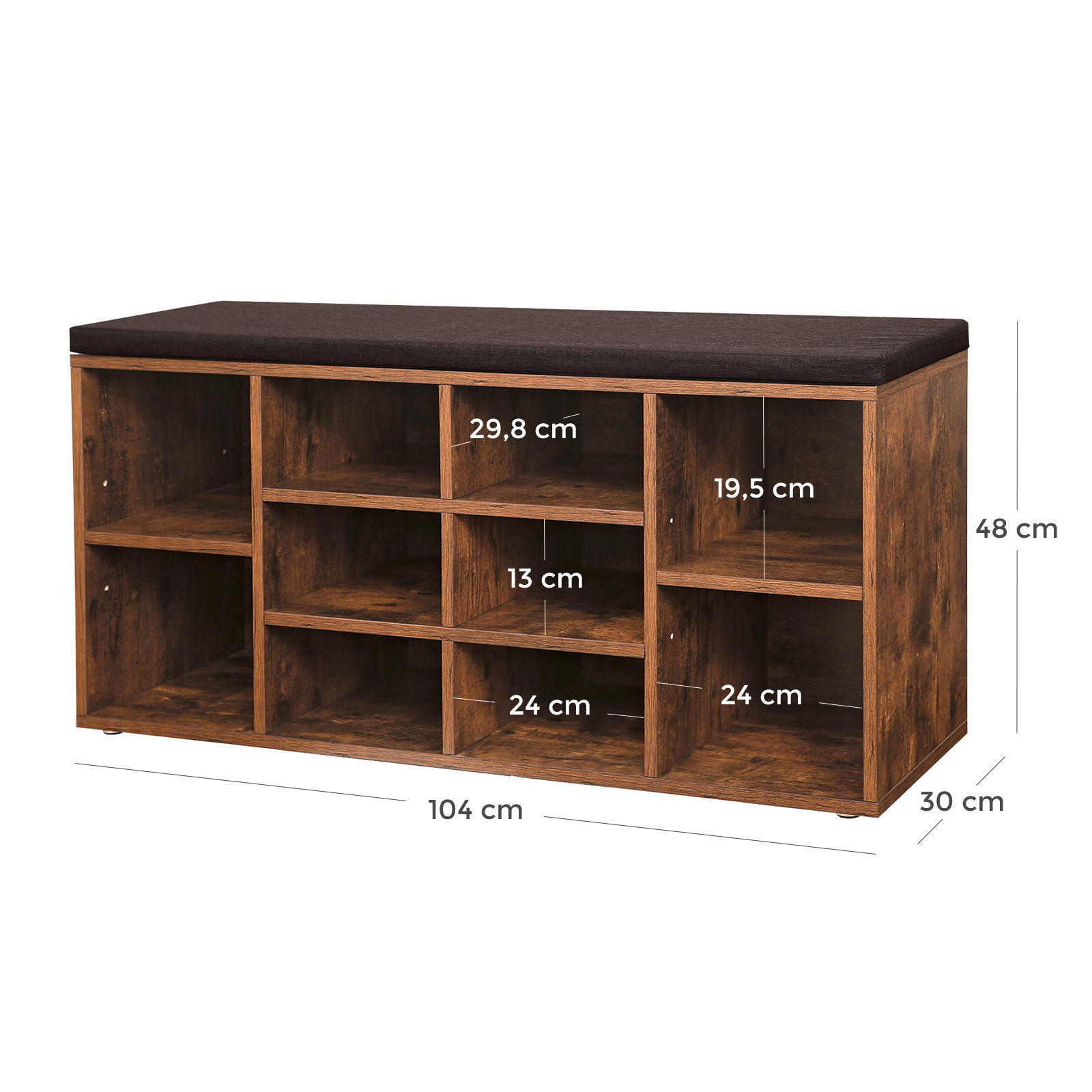 Thumbnail - Boxxx Garderobenbank Vasagle, Braun, Vintage, Füllung: Schaumstoff, 104x48x30 cm, in verschiedenen Holz-Dekoren erhältli...