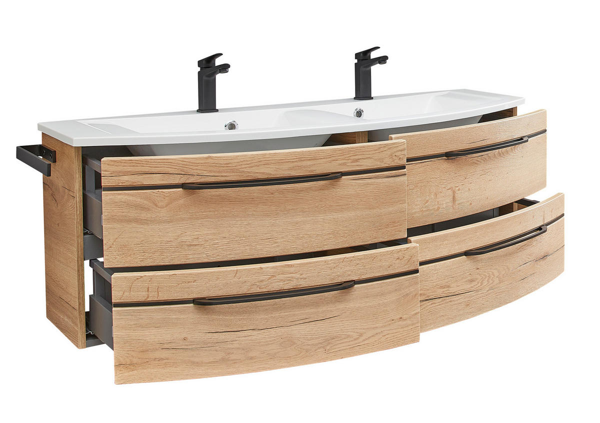 WASCHTISCHKOMBI 130 cm  - Eichefarben/Schwarz, Design, Holzwerkstoff/Stein (130cm) - Sadena