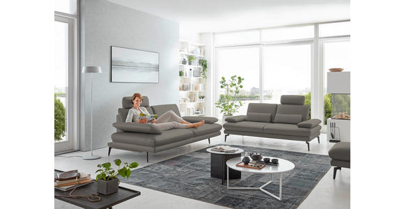 3-SITZER-SOFA in Leder Hellgrau - Hellgrau/Schwarz, Design, Leder/Metall (222/86/104cm) - Dieter Knoll