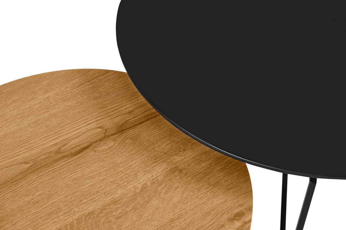 COUCHTISCHSET Eiche furniert 80/60/80/60/43/39 cm rund Schwarz, Eichefarben  - Eichefarben/Schwarz, Design, Holz/Holzwerkstoff (80/60/80/60/43/39cm) - Carryhome
