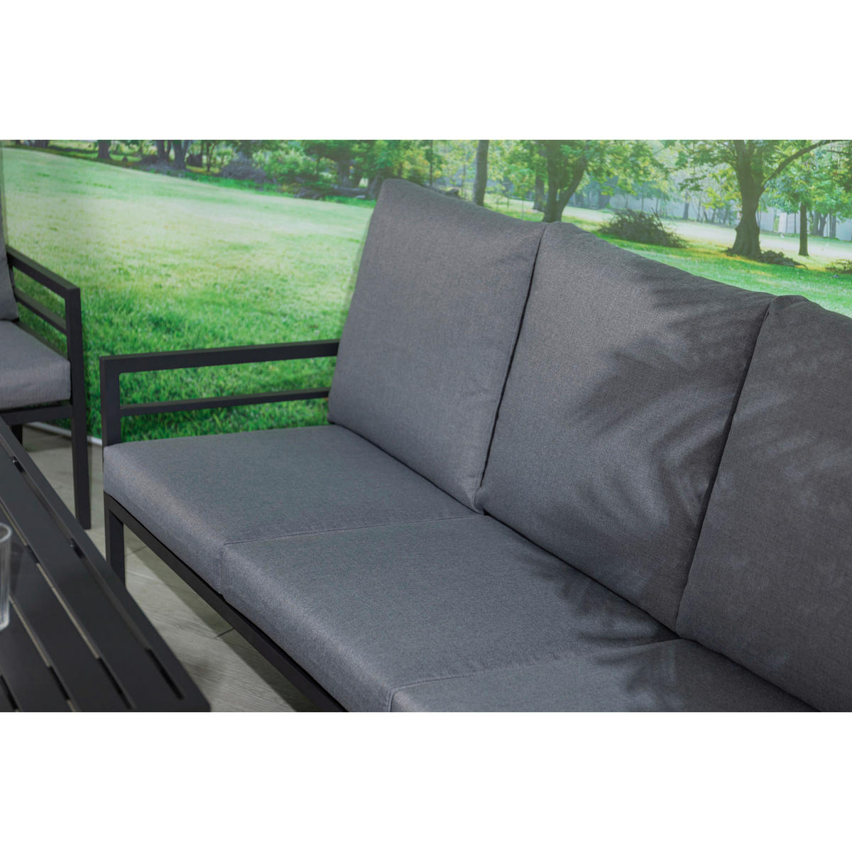 DINING-LOUNGESET 5-teilig  - Anthrazit/Grau, MODERN, Textil/Metall - Gardenson
