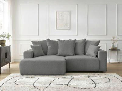 ECKSOFA Ottomane links  ATILLA Dunkelgrau Flachgewebe  - Dunkelgrau/Schwarz, MODERN, Kunststoff/Textil (149/244cm)