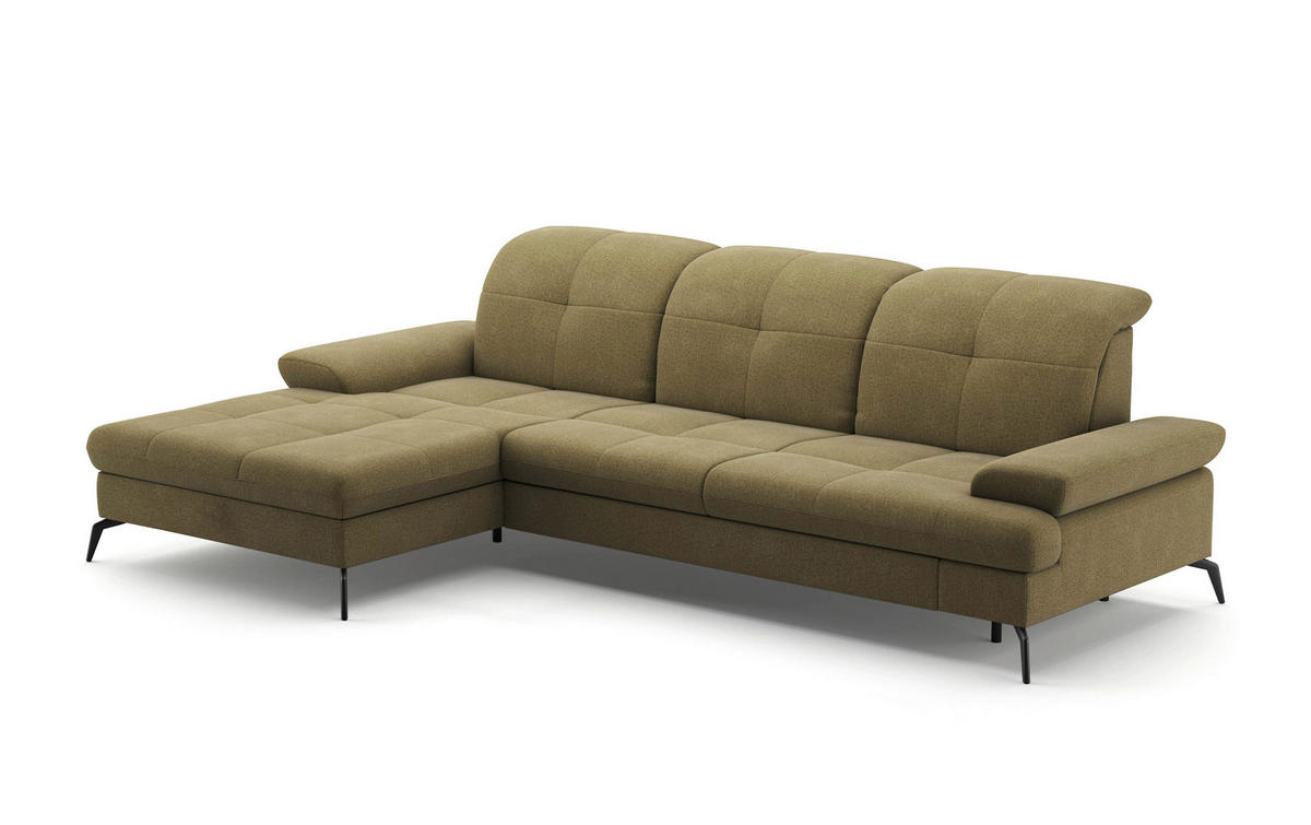 ECKSOFA in Flachgewebe Olivgrün  - Schwarz/Olivgrün, Konventionell, Textil/Metall (185/279cm) - Sit & More