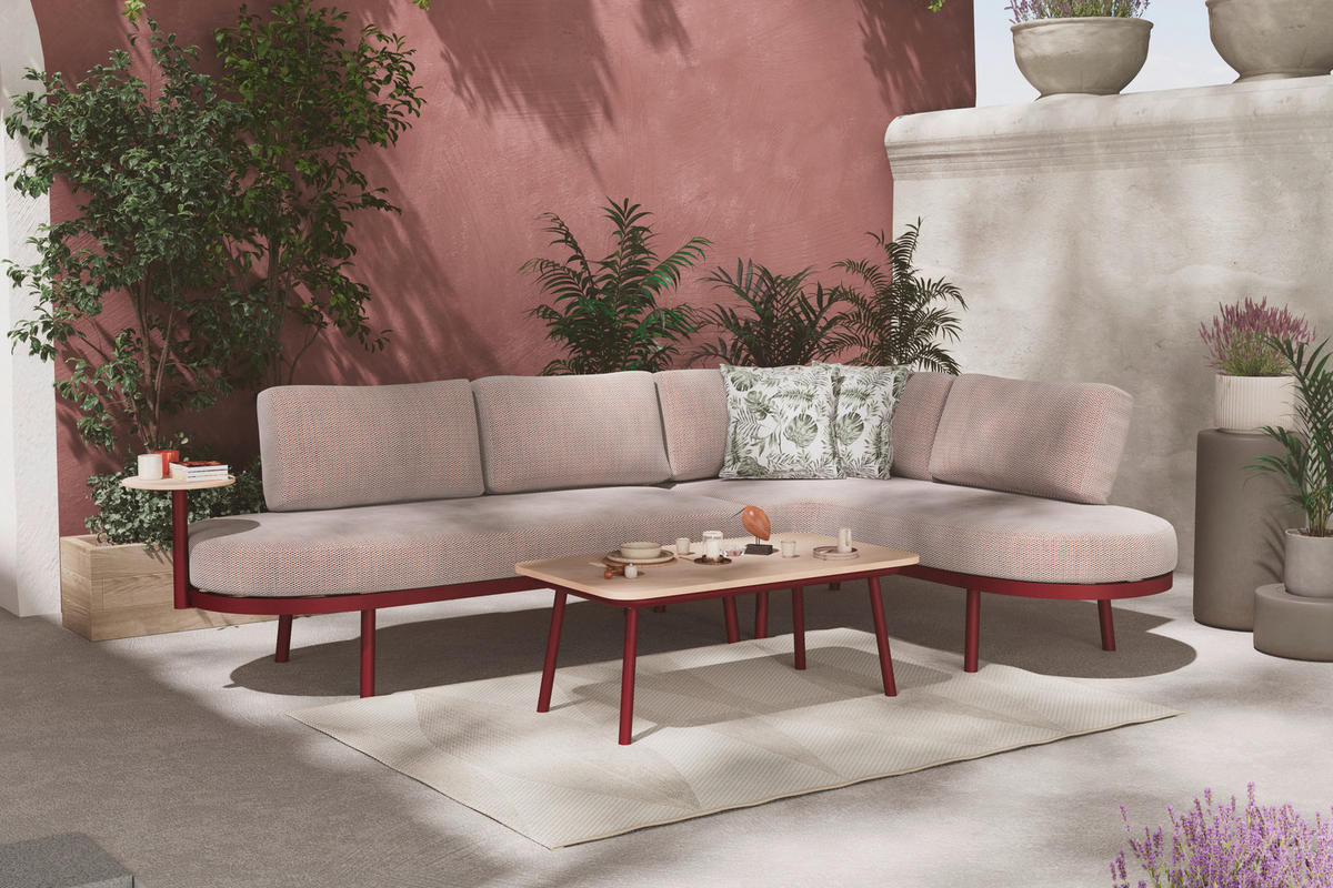 Set Lounge 4 piese  255/165 cm   - crem/roșu burgund, Modern, plastic/metal (255/165cm) - Ambia Garden
