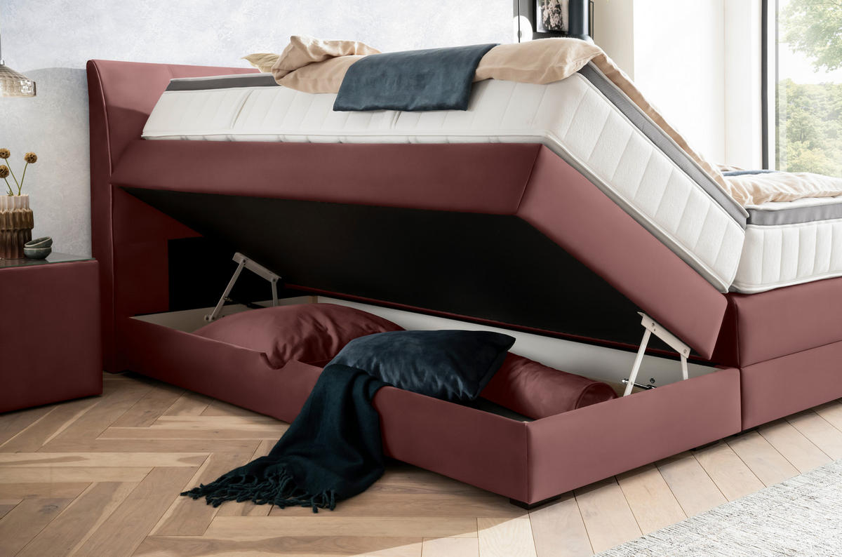 BOXSPRINGBETT 180/200 cm  in Bordeaux  - Wengefarben/Bordeaux, Konventionell, Holz/Textil (180/200cm) - Novel
