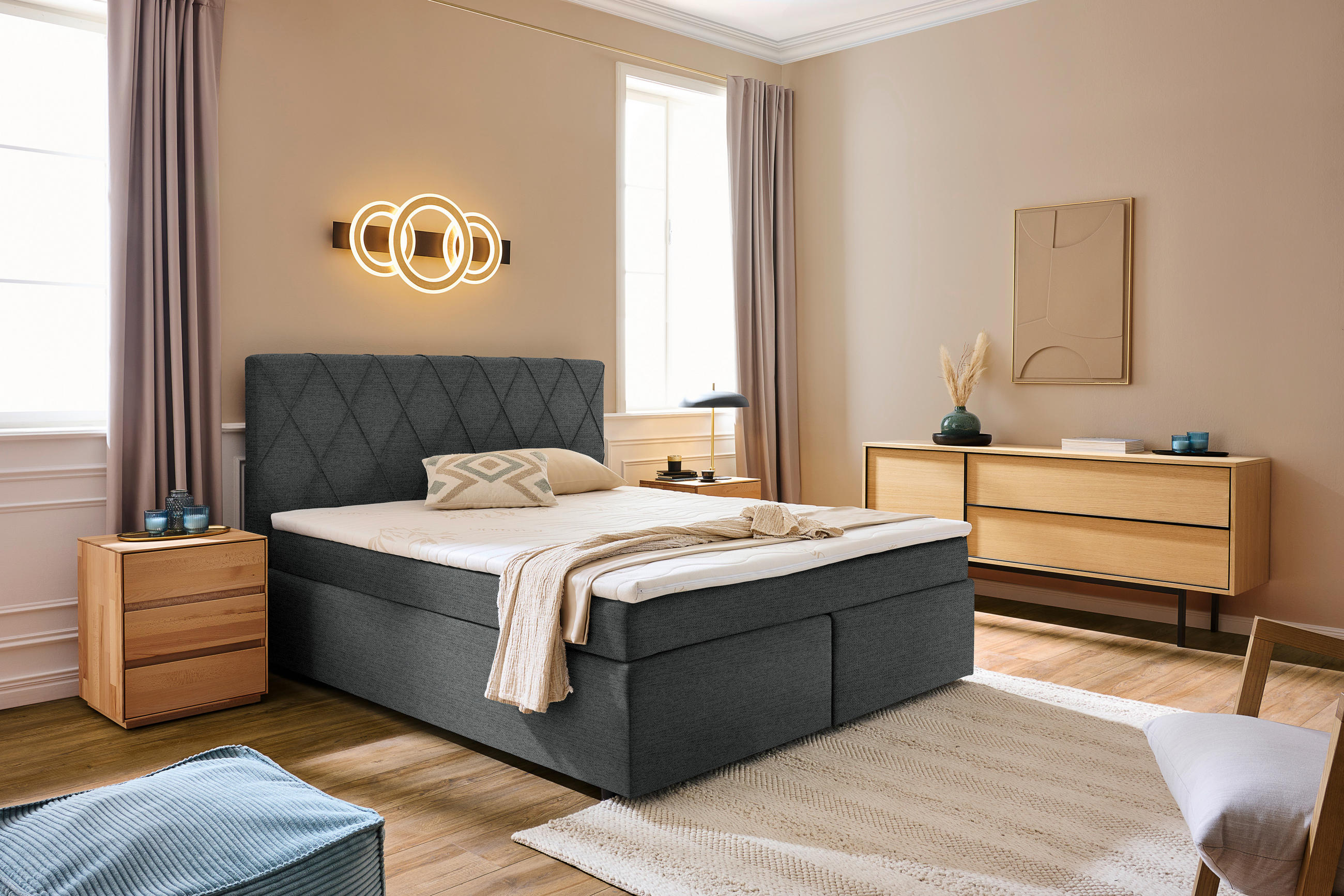 BOXSPRINGBETT 180/200 cm  in Anthrazit  - Anthrazit/Schwarz, Design, Kunststoff/Textil (180/200cm) - Xora