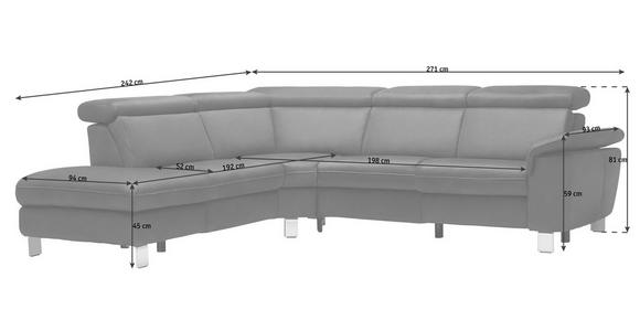 ECKSOFA in Echtleder Dunkelbraun  - Dunkelbraun/Alufarben, Design, Leder/Metall (242/271cm) - Cantus