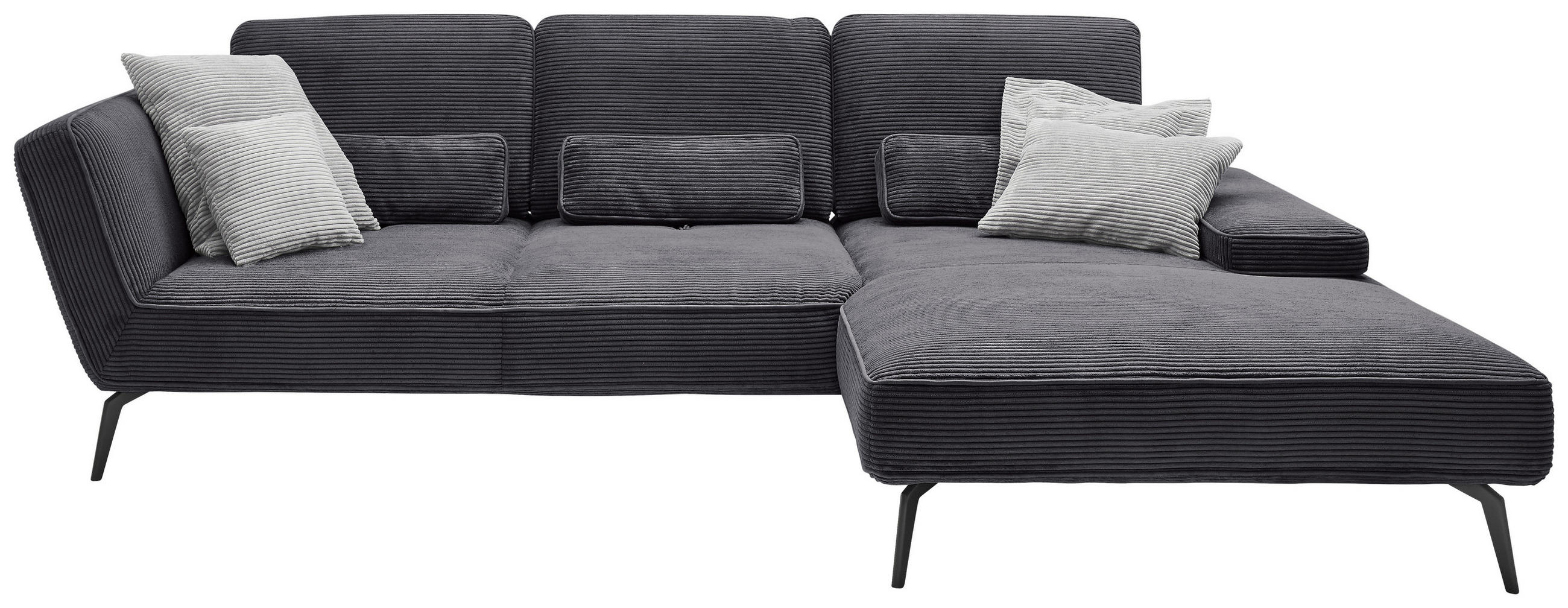 ECKSOFA Dunkelgrau Cord  - Dunkelgrau/Schwarz, KONVENTIONELL, Textil/Metall (304/205cm) - SetOne by Musterring