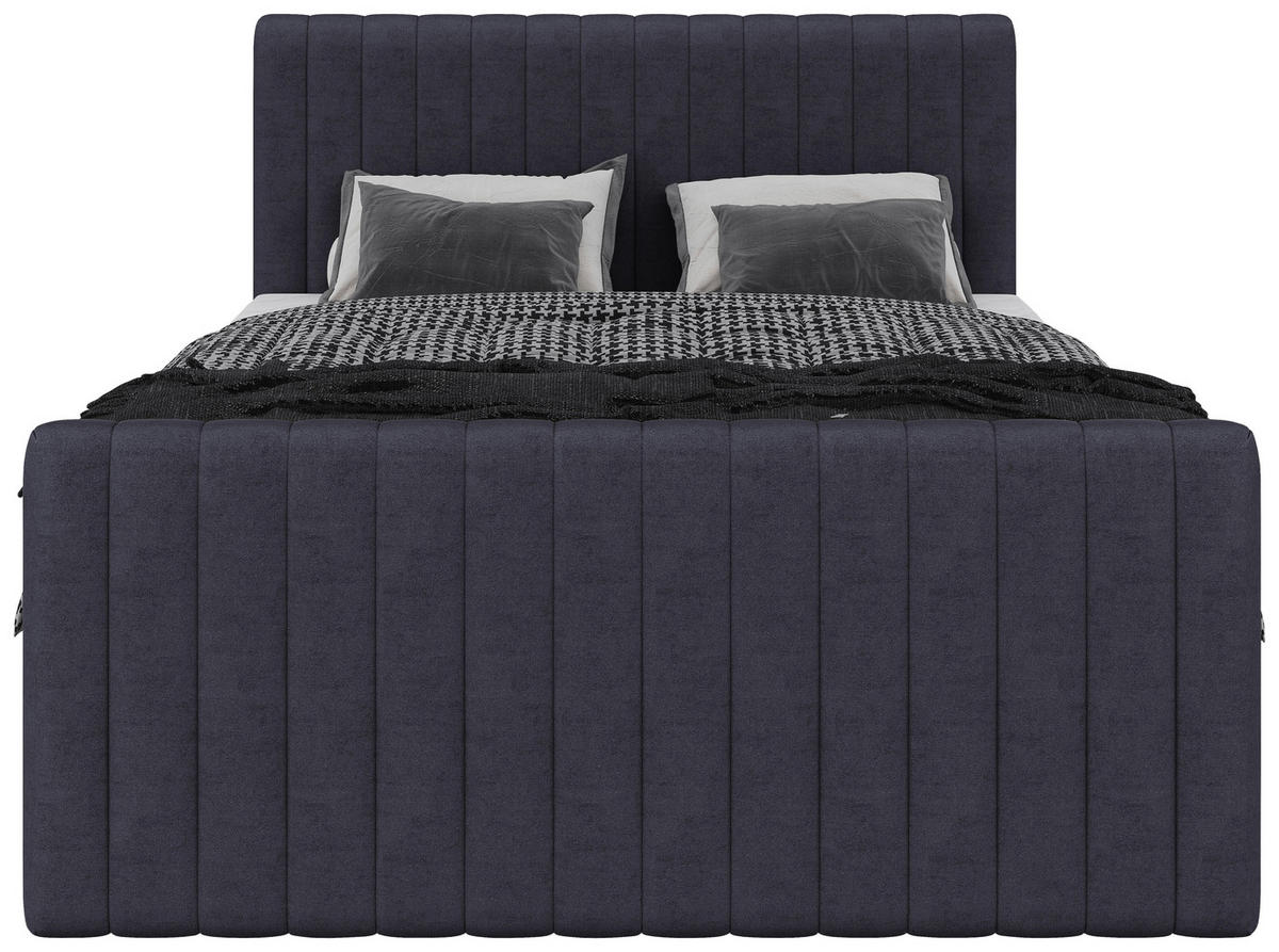 BOXBETT 140/200 cm,  in Graphitfarben, gepolstertes Kopfteil, Bettkasten, Topper, Matratzen, H3 + H3 = fest  - Schwarz/Graphitfarben, Basics, Kunststoff/Textil (140/200cm) - Chameo