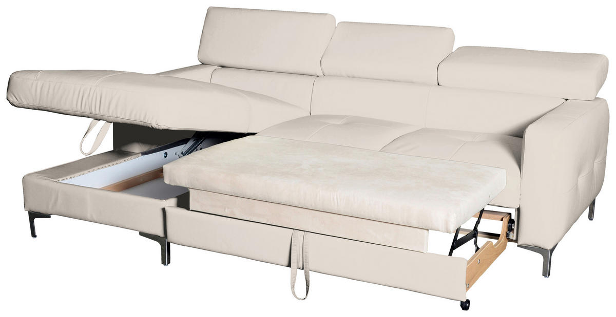 ECKSOFA in Echtleder Hellgrau  168/227 cm  - Chromfarben/Hellgrau, Design, Leder/Metall (168/227cm) - Livetastic