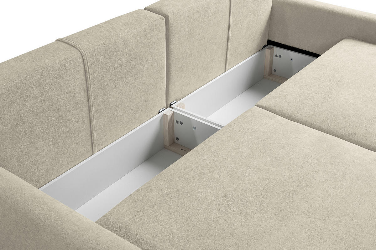 SCHLAFSOFA ALMI  mit Liegefunktion Bouclé Beige  - Beige/Schwarz, Design, Holz/Holzwerkstoff (260/100/80cm) - Livetastic