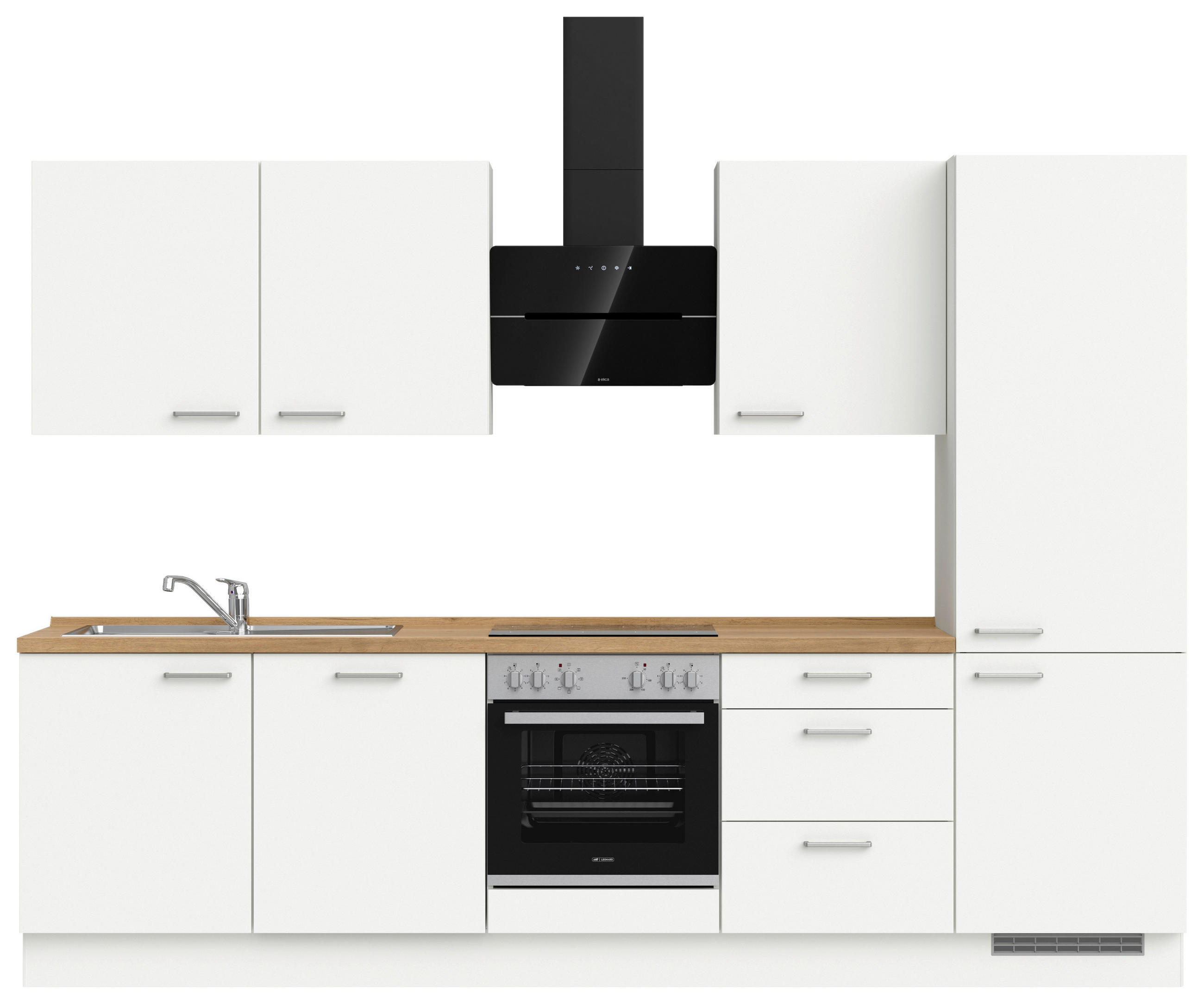 KÜCHENLEERBLOCK 300 cm   in Weiß, Eichefarben  - Edelstahlfarben/Eichefarben, MODERN, Holzwerkstoff/Metall (300cm) - Nobilia