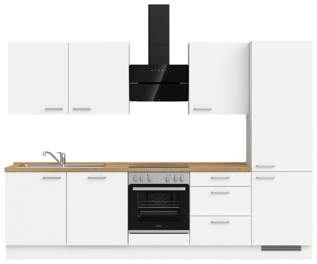 KÜCHENLEERBLOCK 300 cm   in Weiß, Eichefarben  - Edelstahlfarben/Eichefarben, MODERN, Holzwerkstoff/Metall (300cm) - Nobilia