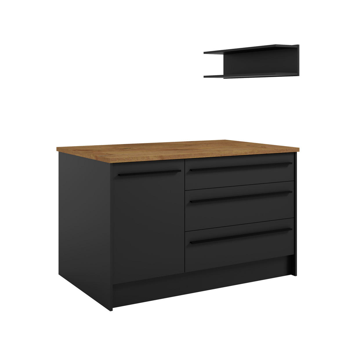 KÜCHENINSEL 145/90/90 cm  in Schwarz, Eichefarben  - Eichefarben/Schwarz, KONVENTIONELL, Holzwerkstoff/Kunststoff (145/90/90cm) - P & B