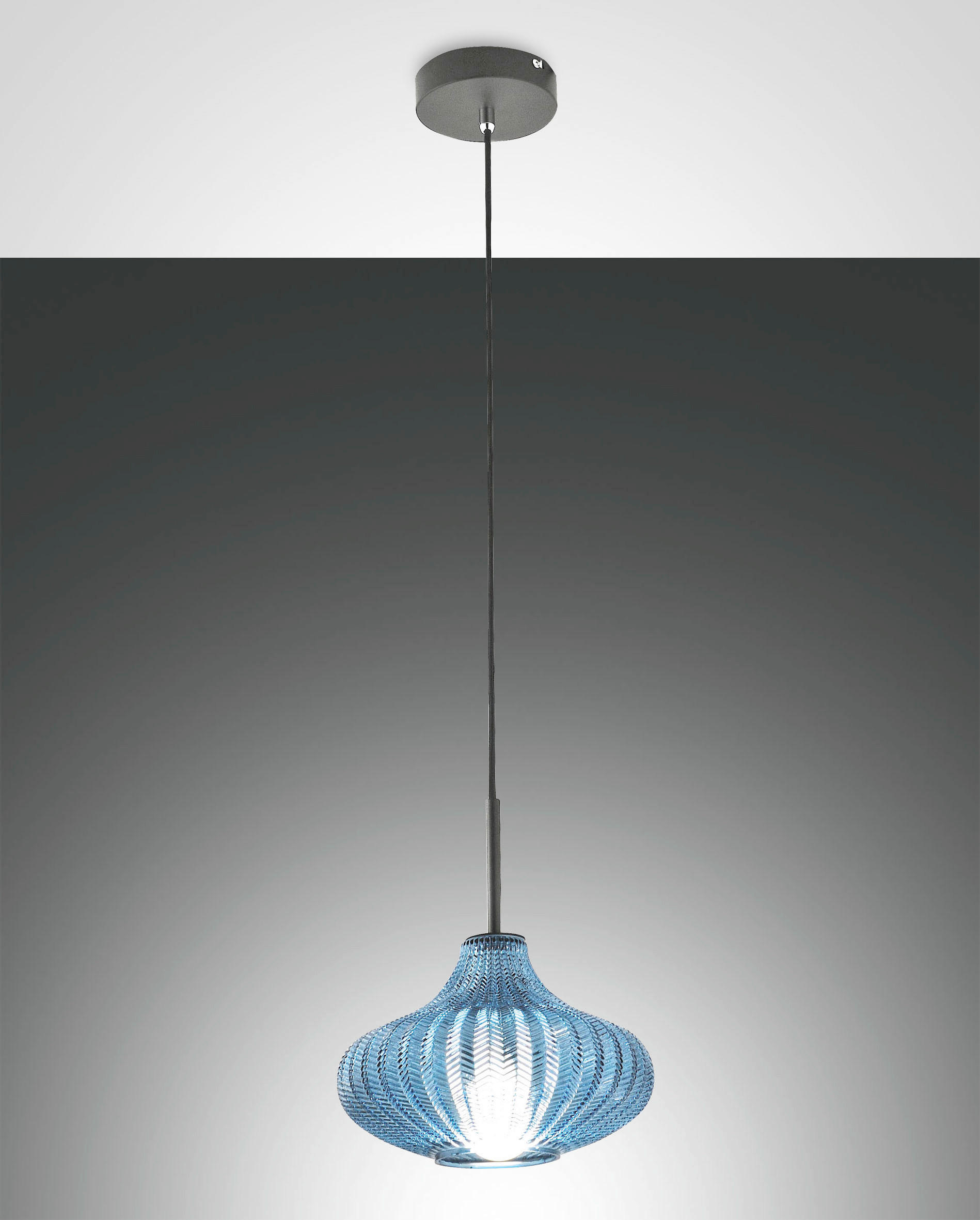 PENDELLEUCHTE Budelli 26/200 cm   - Blau/Schwarz, Design, Glas/Metall (26/200cm) - Fabas Luce