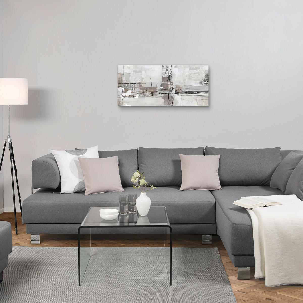 ÖLGEMÄLDE 120/55 cm  - Weiss/Grau, Design, Holz/Textil (120/55cm) - Monee
