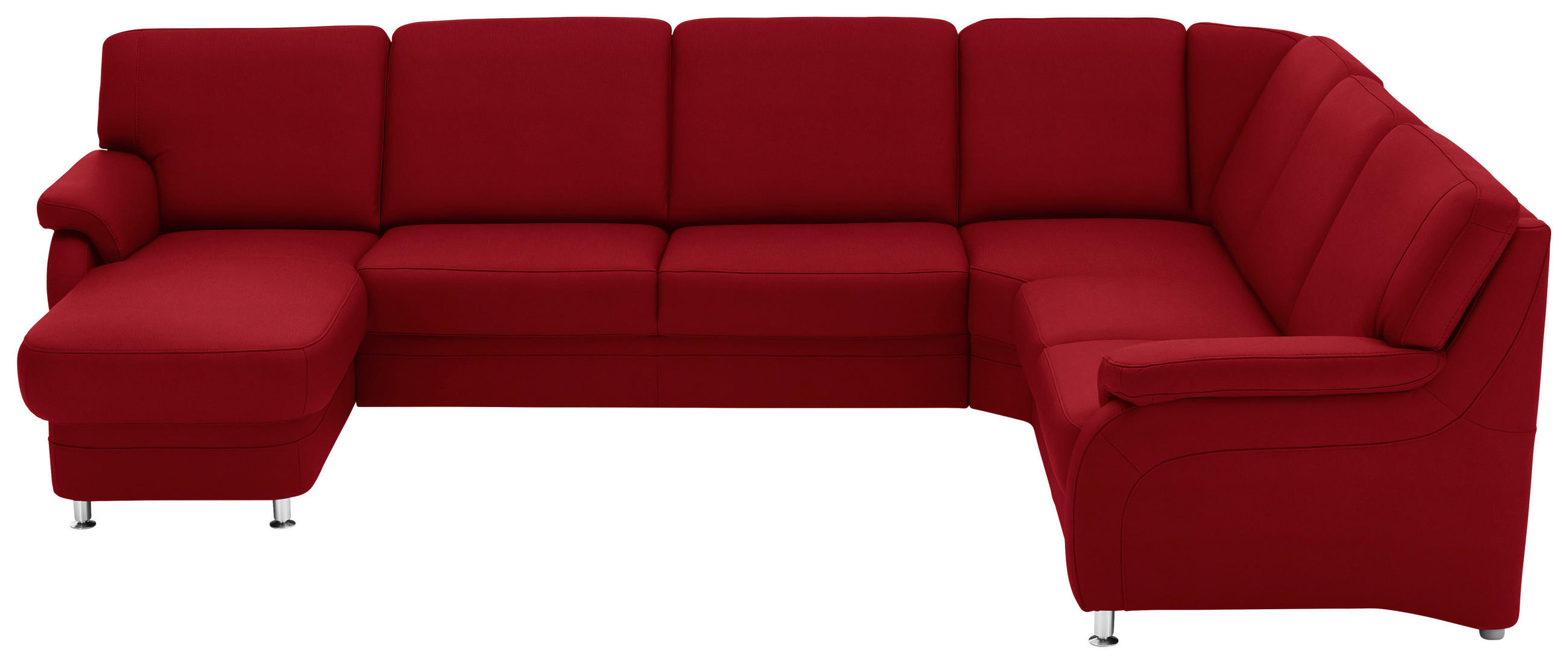 WOHNLANDSCHAFT  in Echtleder Rot  - Rot/Alufarben, KONVENTIONELL, Leder/Metall (165/329/239cm) - Beldomo Premium