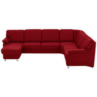 WOHNLANDSCHAFT  in Echtleder Rot  - Rot/Alufarben, KONVENTIONELL, Leder/Metall (165/329/239cm) - Beldomo Premium