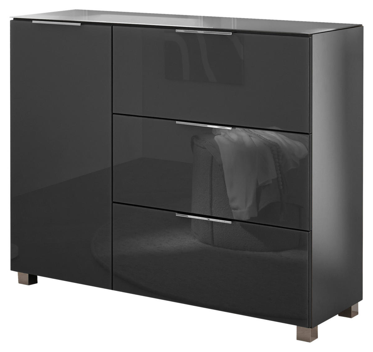 KOMMODE 120,5/96/38 cm  in Graphitfarben  - Chromfarben/Graphitfarben, Konventionell, Glas/Holzwerkstoff (120,5/96/38cm) - Xora
