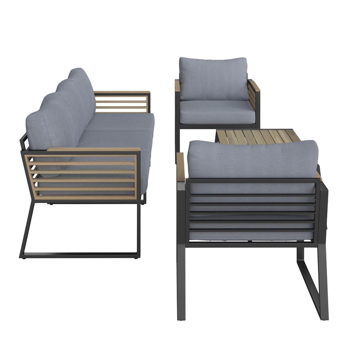 LOUNGEGARNITUR Teakholz Aluminium  - Schwarz, MODERN, Holz/Metall (203/74,5/85cm) - Ambia Garden