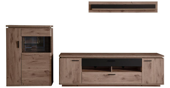 WOHNWAND 3-teilig in Anthrazit, Eiche dunkel 310/181/50 cm - Eiche dunkel/Anthrazit, KONVENTIONELL, Glas/Holzwerkstoff (310/181/50cm) - Cantus