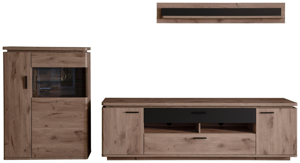 WOHNWAND 3-teilig  in Anthrazit, Eiche dunkel 310/181/50 cm  - Eiche dunkel/Anthrazit, Konventionell, Glas/Holzwerkstoff (310/181/50cm) - Cantus