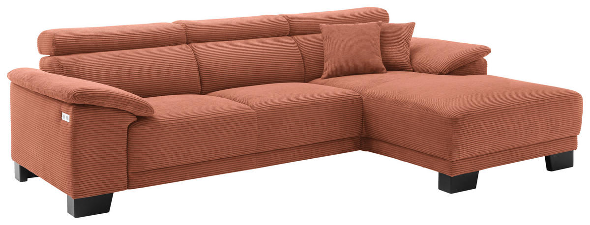 ECKSOFA in Cord Rostfarben  - Rostfarben/Schwarz, Design, Holz/Textil (270/174cm) - Pure Home Lifestyle