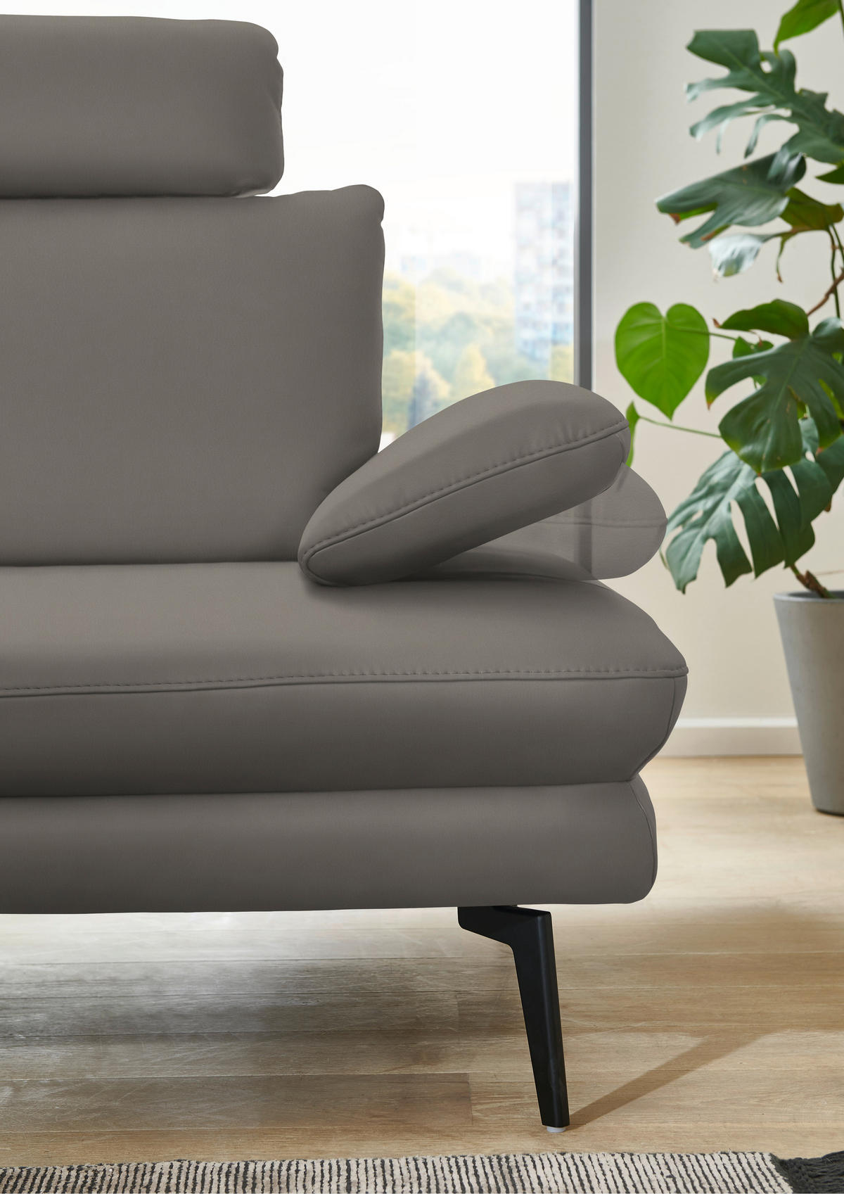 ECKSOFA in Echtleder Hellgrau  - Hellgrau/Schwarz, Design, Leder/Metall (180/310cm) - Dieter Knoll