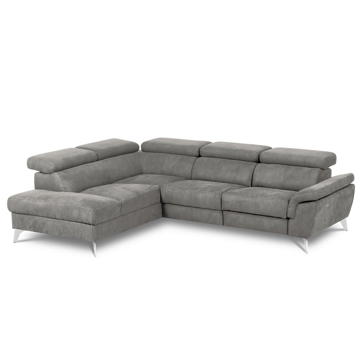 ECKSOFA SONO in Lederlook Anthrazit Bettkasten, Armteilverstellung, Kopfteilverstellung  210/265 cm  - Chromfarben/Anthrazit, Design, Textil/Metall (210/265cm) - Livetastic