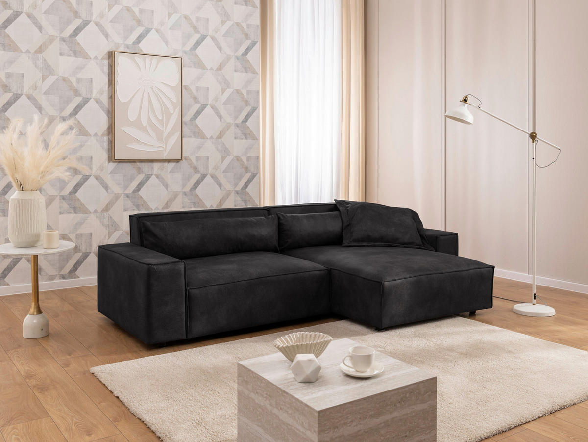 ECKSOFA Curduroy in Lederlook Anthrazit Rückenkissen  251/142 cm  - Anthrazit/Schwarz, Design, Kunststoff/Textil (251/142cm) - P & B