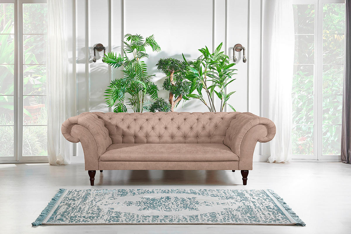 3-SITZER-SOFA in Mikrofaser Rosa  - Braun/Rosa, Design, Holz/Textil (232/79/97cm) - Livetastic