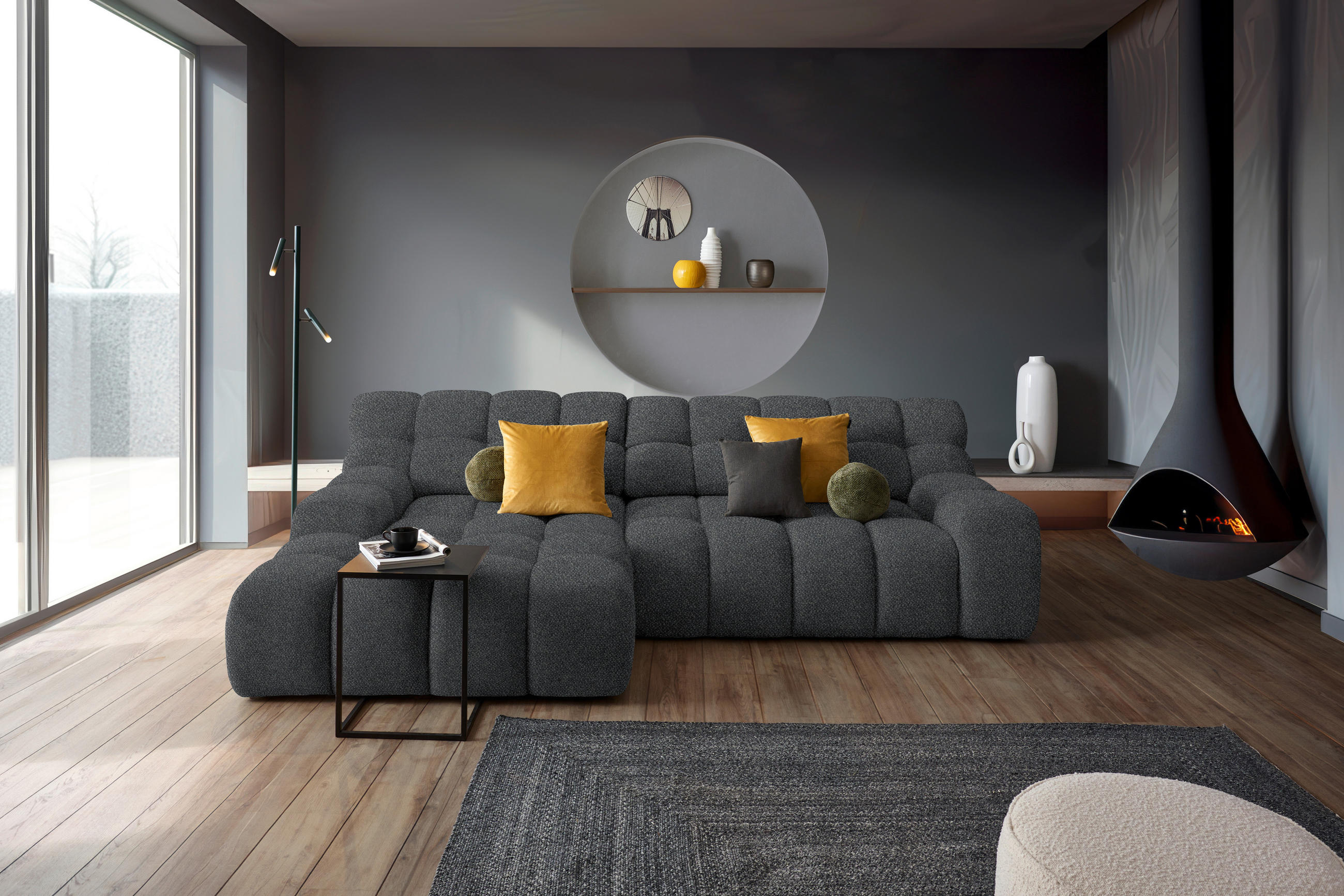 ECKSOFA in Webstoff Anthrazit  - Anthrazit/Schwarz, Modern, Kunststoff/Textil (180/297cm) - Welnova